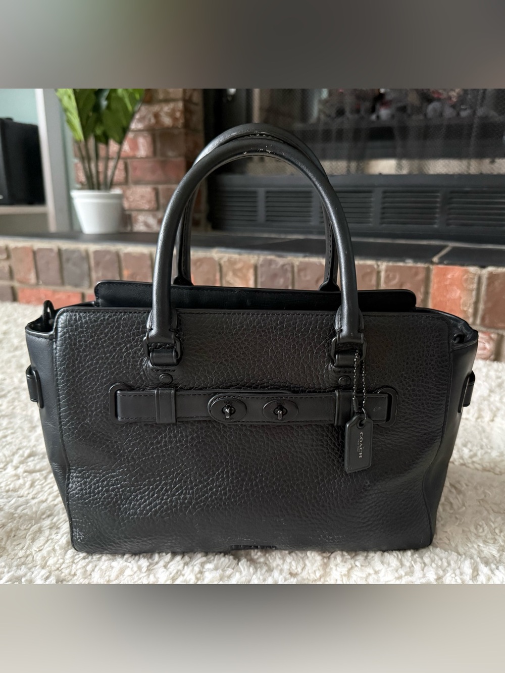 Coach Black Pebbled Leather Carryall Satchel